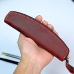 Hộp đựng bút bằng da bò thật màu đỏ sáp